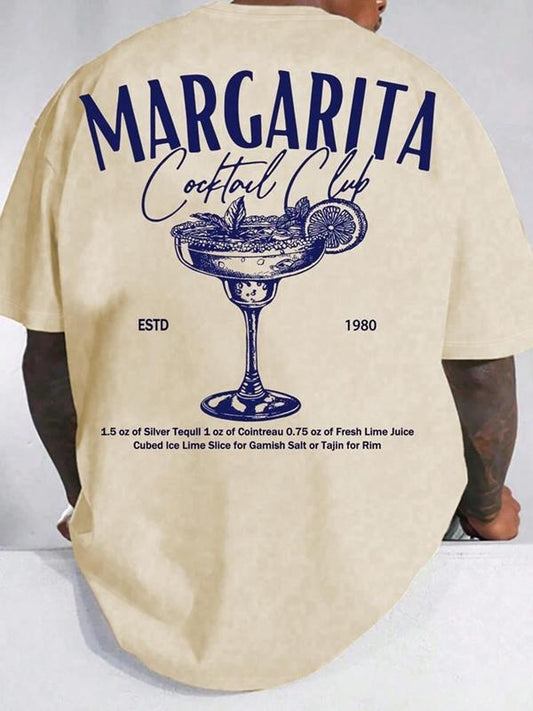 Men's Regular Fit Margarita Print Round Neck Tee, Casual Short Sleeve Crew Neck T-shirt for Summer, Fashion Men's Top for...