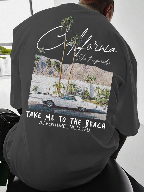 Men's Regular Fit Palm Tree & Letter Print Graphic Tee, Casual Comfy Short Sleeve T-shirt for Summer, Fashion Men's Top...
