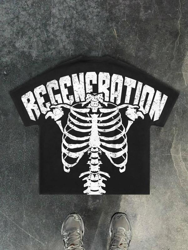 Men's Regular Fit Skeleton Print Round Neck Graphic Tee, Casual Comfy Short Sleeve T-shirt for Summer, Men's Top for...