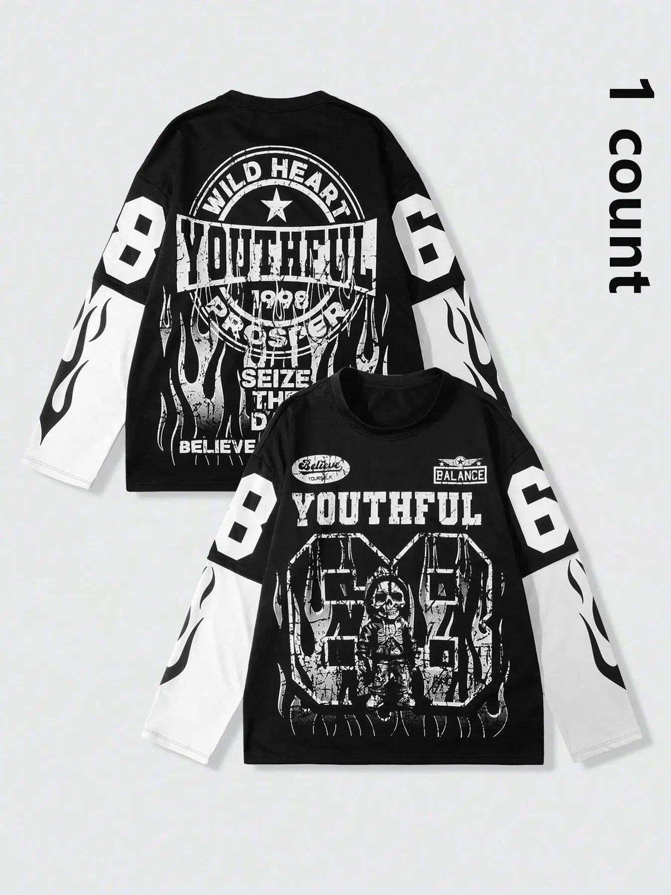 Men's Regular Fit Skull & Letter Print Long Sleeve Tee, Casual Street Round Neck T-shirt for Daily Wear, Menswear for All...