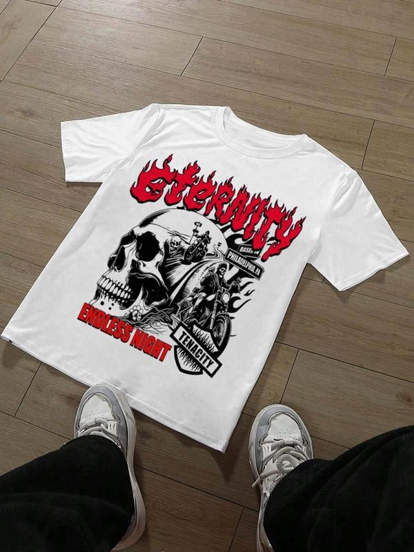Men's Regular Fit Skull Print Round Neck Tee, Casual Short Sleeve Crew Neck T-shirt for Daily Wear, Men's Top for All...