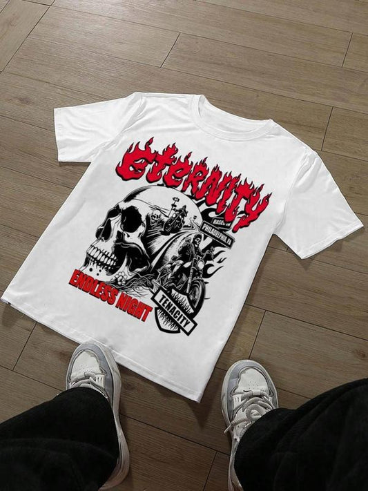 Men's Regular Fit Skull Print Round Neck Tee, Casual Short Sleeve Crew Neck T-shirt for Daily Wear, Men's Top for All...