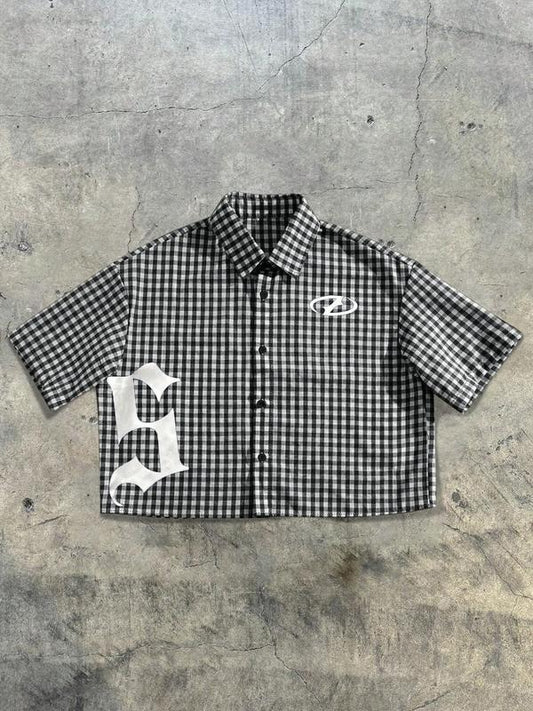 Men's Regular Letter Print Short Sleeve Shirt, Casual Retro Gingham Shirt for Daily Wear, Casual Chic Minimalist Fashion...