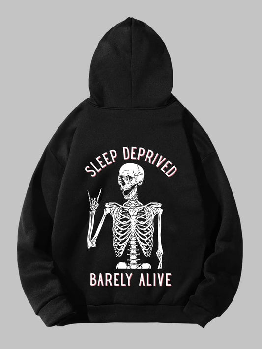 Men's Skeleton & Letter Print Drop Shoulder Hoodie, Fashion Casual Regular Fit Drawstring Pocket Hooded Sweatshirt for...