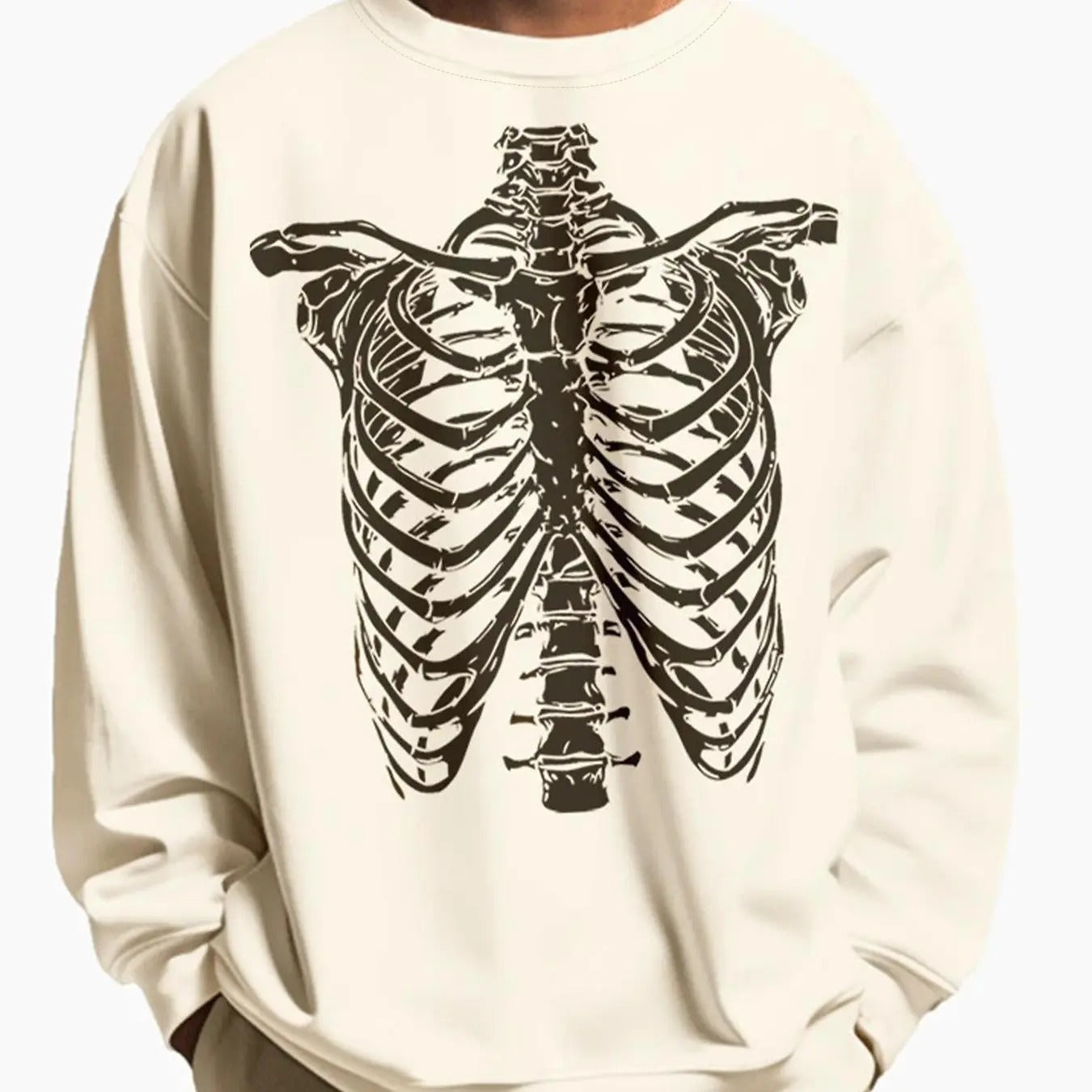 Men's Skeleton Print Drop Shoulder Thermal Lined Sweatshirt, Regular Fit Casual Soft Comfy Long Sleeve Round Neck...