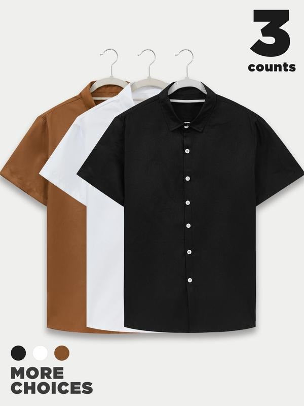 Men's Solid Color Short Sleeve Button Up Shirt, Casual Street Retro Top for Summer, Men's Clothes for Daily Wear Hoodie,...