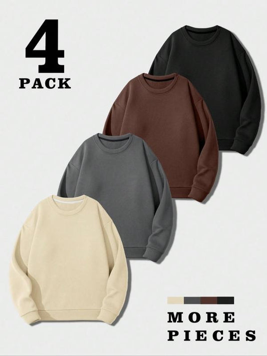 Men's Solid Drop Shoulder Sweatshirt, Basic Casual Long Sleeve Round Neck Pullover for Fall & Winter, Men's Clothes for...