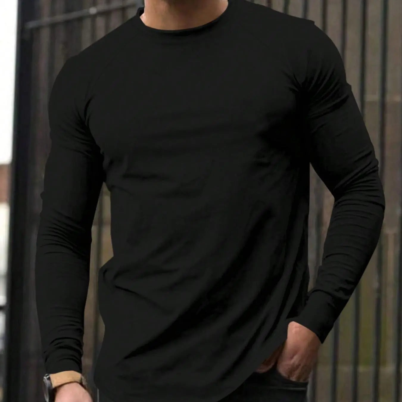 Men's Solid Raglan Sleeve Tee, Regular Fit Casual Comfy Long Sleeve Round Neck T-shirt for Spring & Fall, Men's Top for...