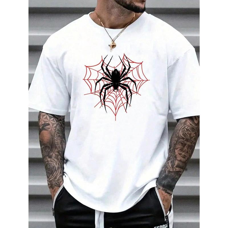 Men's Spider Print Round Neck Short Sleeve T-Shirt Made in USA Hoodie, Sweatshirt | WearSparks.com