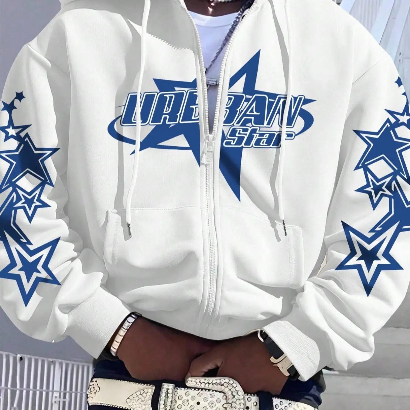 Men's Star Print Drop Shoulder Hoodie, Fashion Casual Regular Fit Drawstring Pocket Hooded Sweatshirt for Daily Holiday...