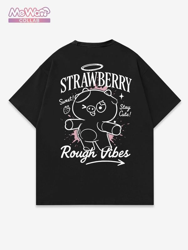Men's Strawberry Bear Print Round Neck Tee, Regular Fit Casual Short Sleeve T-shirt for Daily Wear, Men's Top for Summer,...