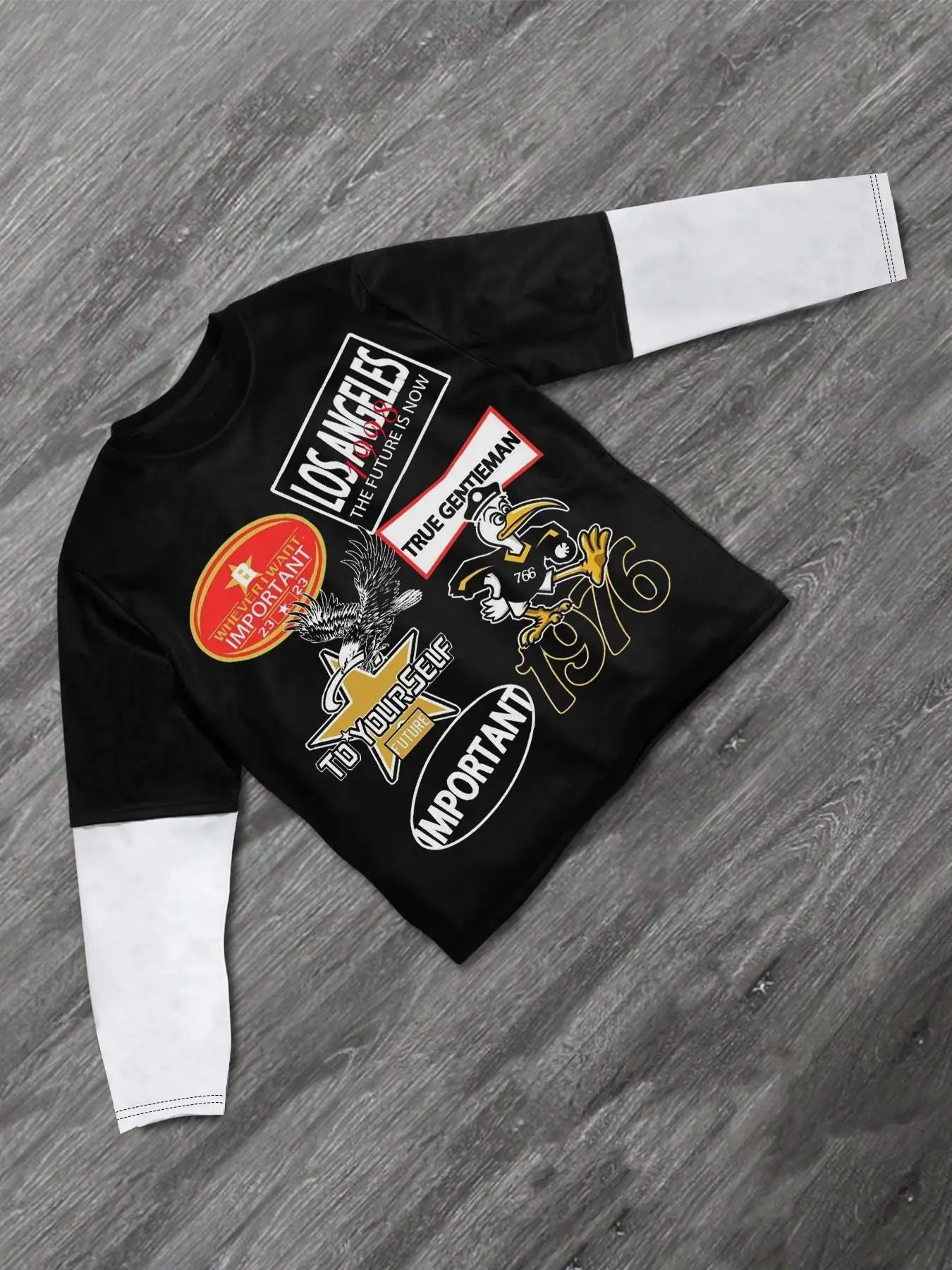 Men's Street Style Graphic Print Round Neck Long Sleeve Tee, Regular Fit Trendy Stylish Crew Neck T-shirt for Daily...
