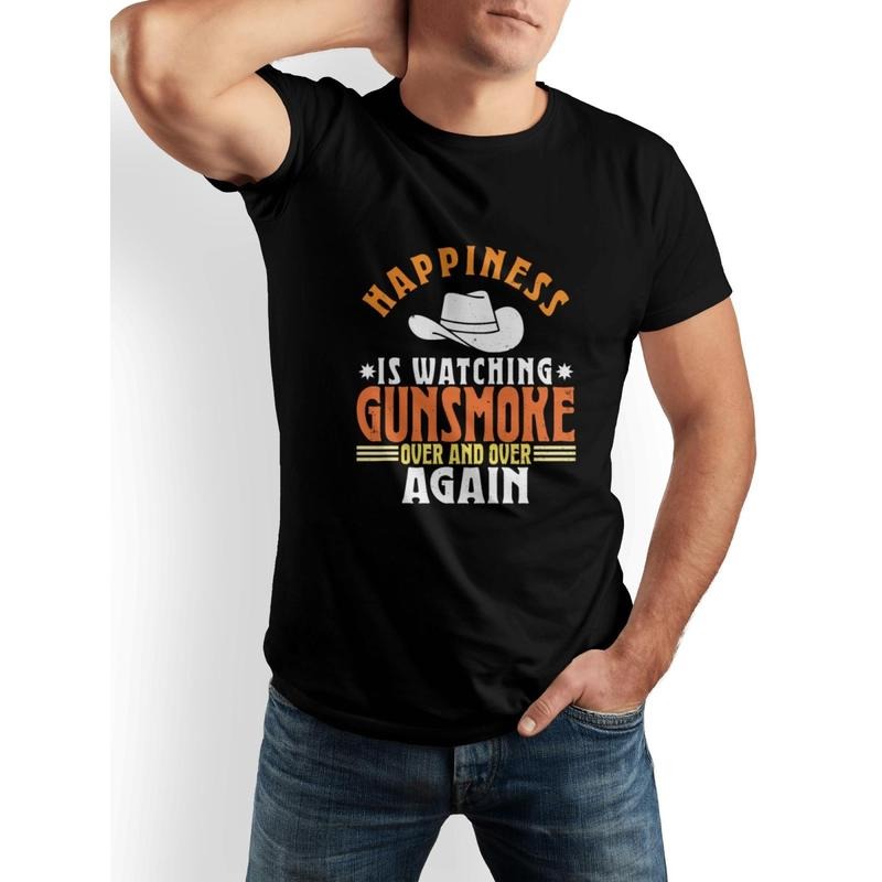 Men's Summer Short Sleeve T-Shirt with Front Print - Comfortable, Breathable Fabric, Casual Sporty Style- Happiness Is...