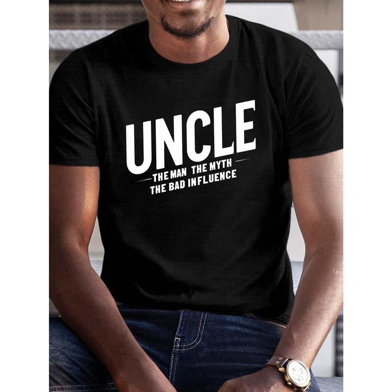 Men's Summer T-Shirt, Casual "UNCLE" Graphic Print, Short Sleeve, Regular Fit, Cotton Knit, Round Neck, Trendy Top for...