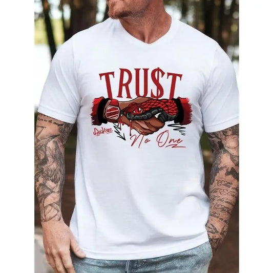 Men's T-Shirt With Snake Trust No One Graphic Print, Casual Short Sleeve Tee Made in USA Hoodie, Sweatshirt | WearSparks.com