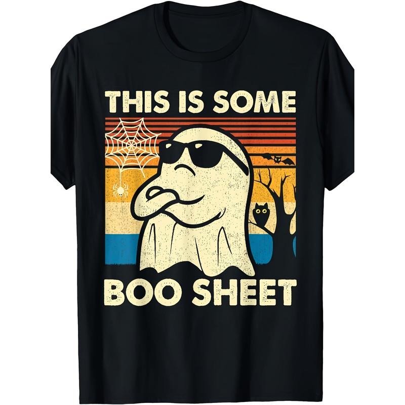 Men's T-shirt Funny Boo Cool Cute Ghost Halloween Retro Print, Men's Round Neck Short Sleeve T-shirt - Sport Fashion...