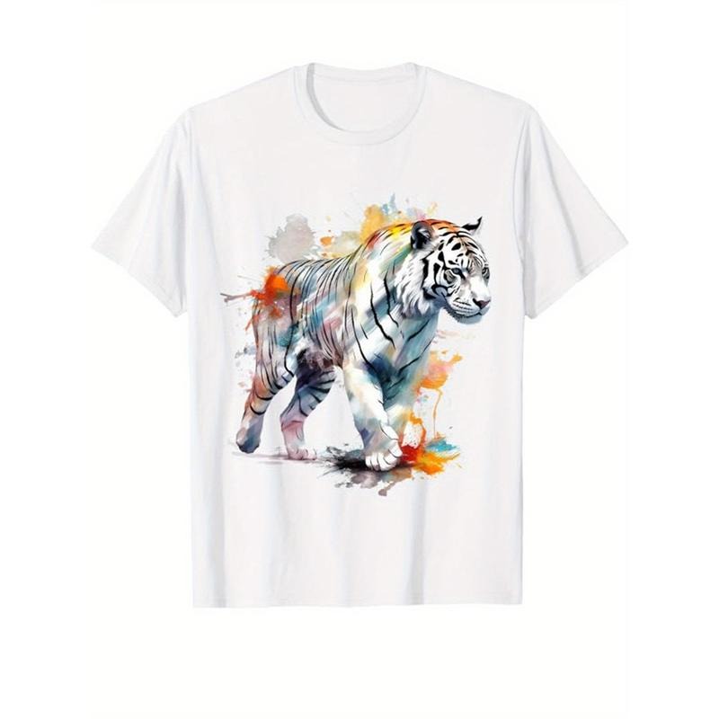 Men's Tiger Art Print Cotton Tee