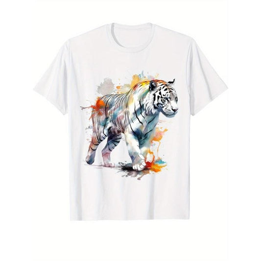 Men's Tiger Art Print Cotton Tee