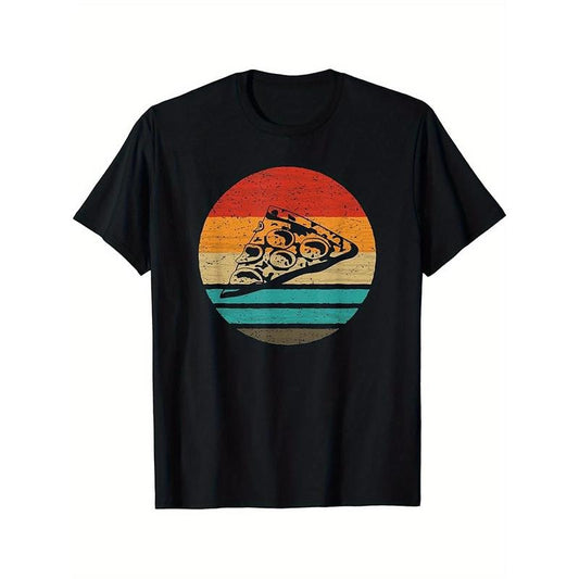 Men's Vintage Pizza Slice Graphic Tee - Soft Cotton, Crew Neck, Short Sleeve