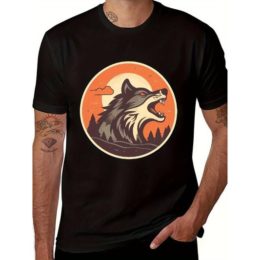 Men's Wolf graphic Shirt Blue Mountain Asteroid T-shirt Cool quality short sleeve graphic T-shirt Men's T-shirt Made in...
