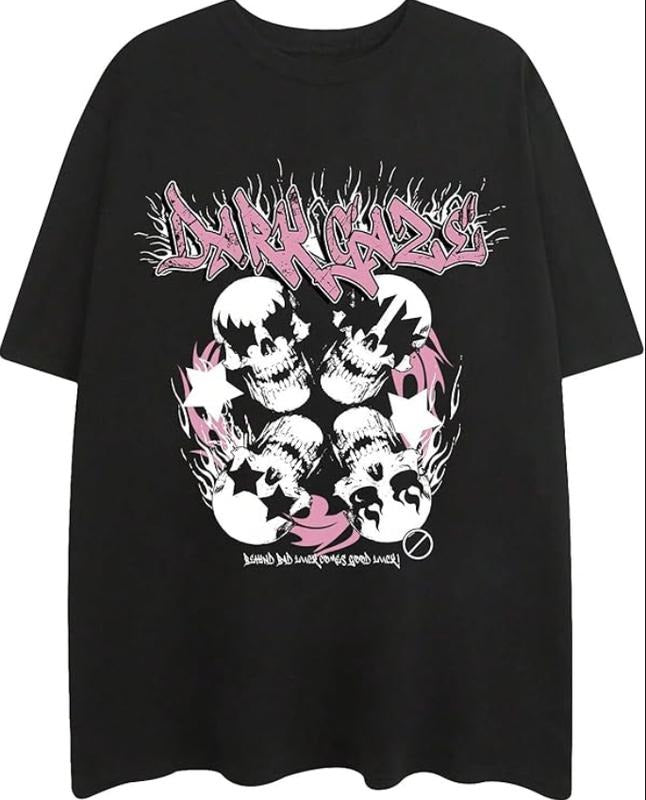 Men's Y2k Graphic Tees Letter Skull Short Sleeve Gothic T Shirt Tops Hoodie, Sweatshirt | WearSparks.com