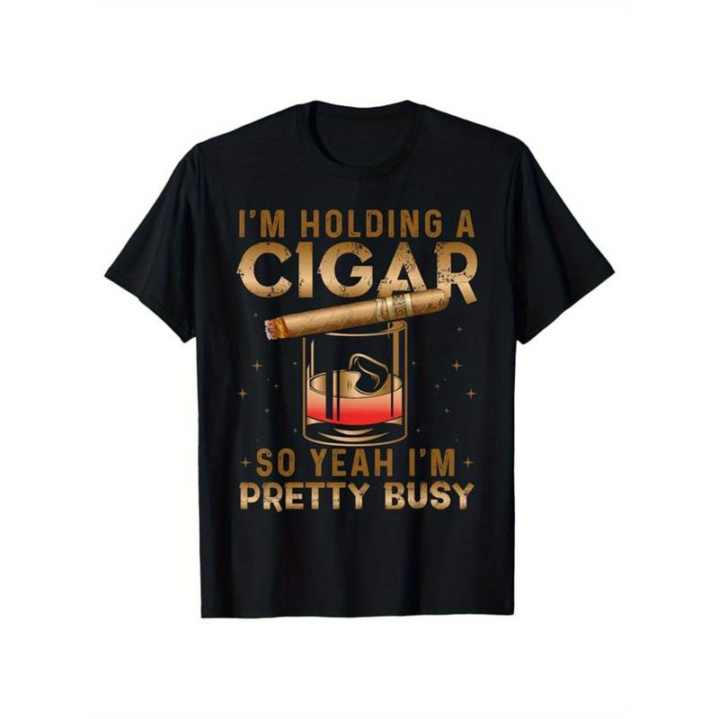 Men's cigar print cotton T-shirt, casual short-sleeved crew neck T-shirt, soft and comfortable top, men's made in usa...