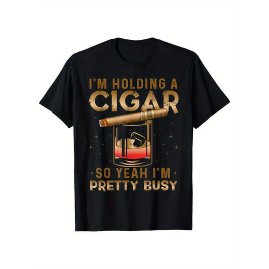 Men's cigar print cotton T-shirt, casual short-sleeved crew neck T-shirt, soft and comfortable top, men's made in usa...