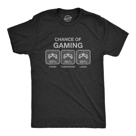 Mens 100% Chance Of Gaming T Shirt Funny Nerdy Video Games Novelty Tee Mens Funny T Shirts Cool Tees Soft Stylish Casual...
