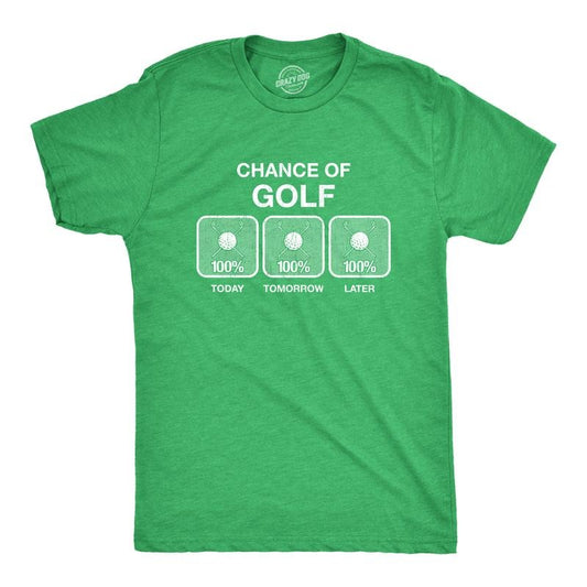 Mens 100% Chance Of Golf T Shirt Summer Sports Hole In One Novelty Tee Mens Funny T Shirts Cool Tees Soft Stylish Casual...