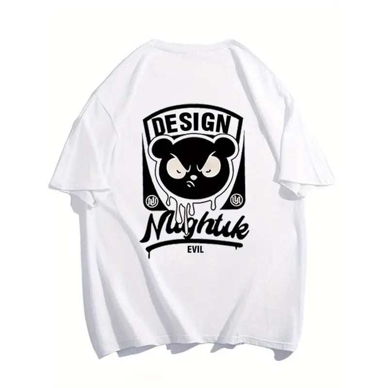 Mens 100% Cotton Bear Print Tee Casual Short Sleeve Shirt Summer Outdoor Crew Necks Menswear Hoodie, Sweatshirt