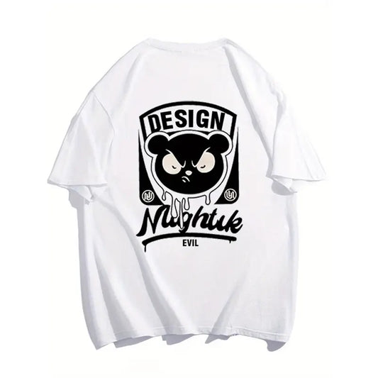 Mens 100% Cotton Bear Print Tee Casual Short Sleeve Shirt Summer Outdoor Crew Necks Menswear Hoodie, Sweatshirt