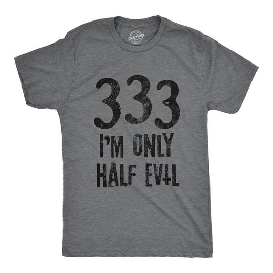 Mens 333 I'm Only Half Evil T Shirt Funny Halloween Party Devil 666 Graphic Tee Mens Funny T Shirts Cool Tees Soft...