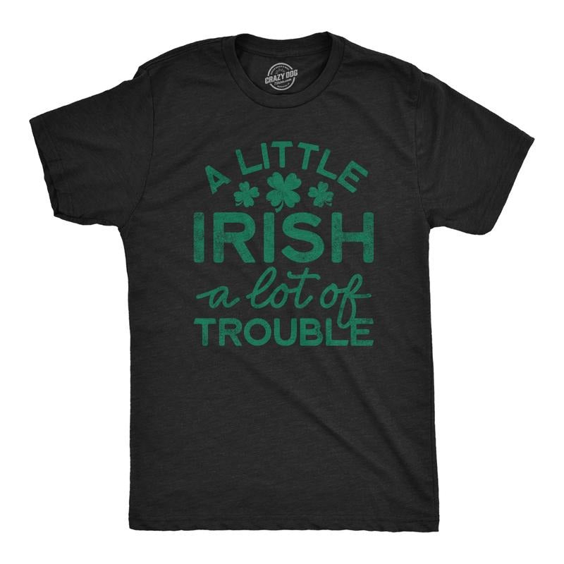 Mens A Little Irish A Lot Of Trouble T Shirt Funny Saint Patrick's Day Parade Graphic Novelty Tee for Guys Mens Funny T...