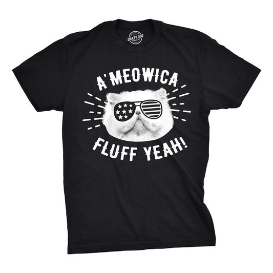 Mens A'Meowica Fluff Yeah T Shirt Funny 4th Of July Cat Tee For Guys Mens Funny T Shirts Cool Tees Soft Stylish Casual...