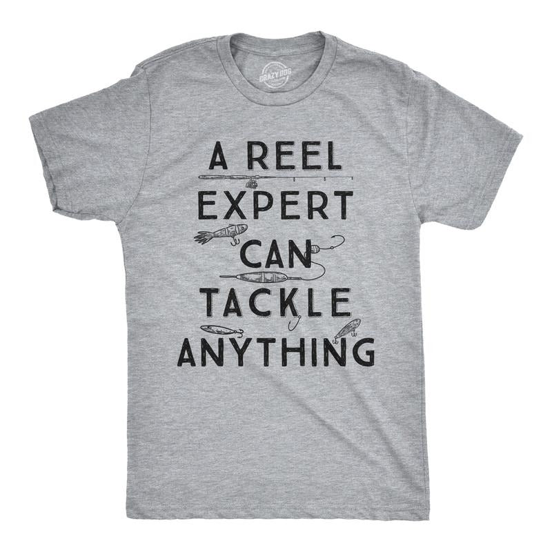 Mens A Reel Expert Can Tackle Anything T Shirt Funny Fishing Tee Mens Funny T Shirts Cool Tees Soft Stylish Casual...