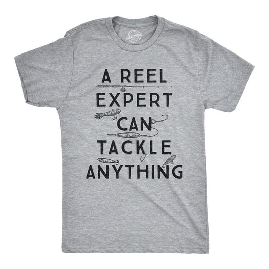 Mens A Reel Expert Can Tackle Anything T Shirt Funny Fishing Tee Mens Funny T Shirts Cool Tees Soft Stylish Casual...