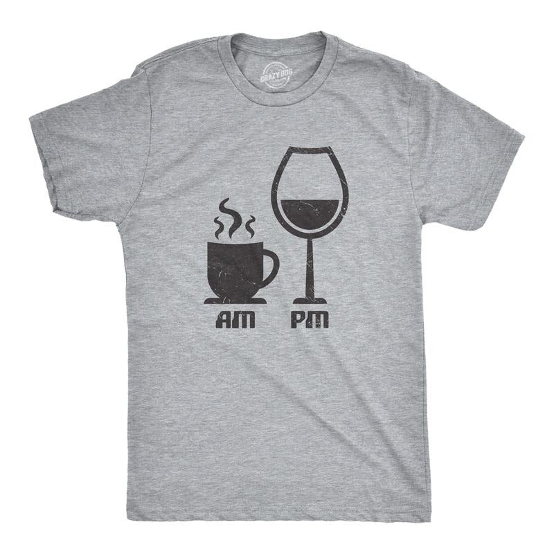Mens AM Coffee PM Wine Tshirt Funny Drinking Tee Mens Funny T Shirts Cool Tees Soft Stylish Casual Menswear Wine T Shirt...