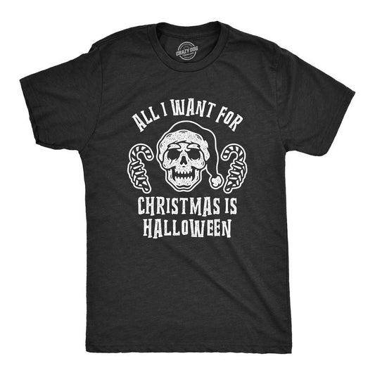 Mens All I Want For Christmas Is Halloween T Shirt Funny Candycane Skeleton Tee Mens Funny T Shirts Cool Tees Soft...