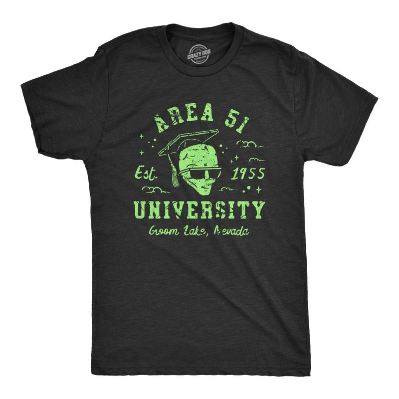 Mens Area 51 University T Shirt Funny Alien Conspiracy School Joke Tee for Guys Mens Funny T Shirts Cool Tees Soft...