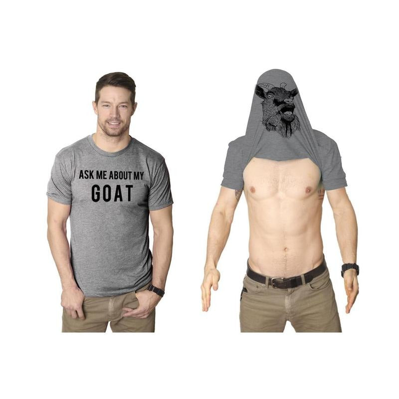 Mens Ask Me About My Goat T Shirt Flip Funny Farm Animal Cool Novelty Graphic Mens Funny T Shirts Cool Tees Soft Stylish...