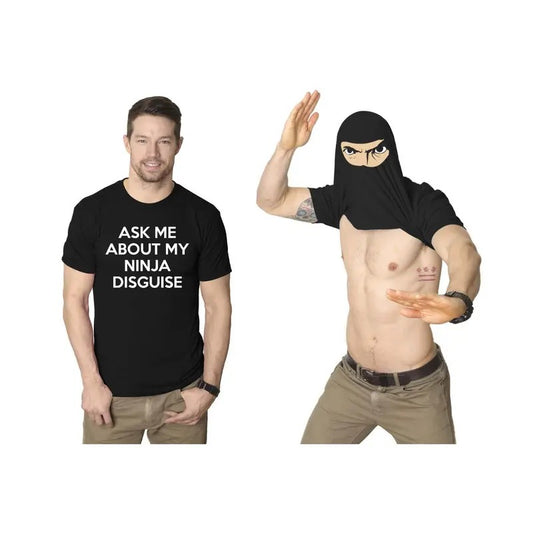 Mens Ask Me About My Ninja Disguise Flip T shirt Funny Costume Graphic Humor Tee Mens Funny T Shirts Cool Tees Soft...