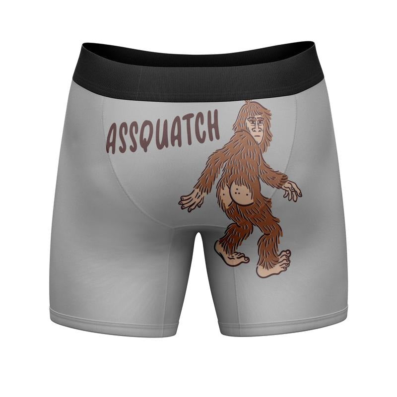 Mens Assquatch Boxer Briefs Funny Sassquatch Bigfoot Butt Joke Graphic Hilarious Saying Underwear Funny Graphic Boxers...