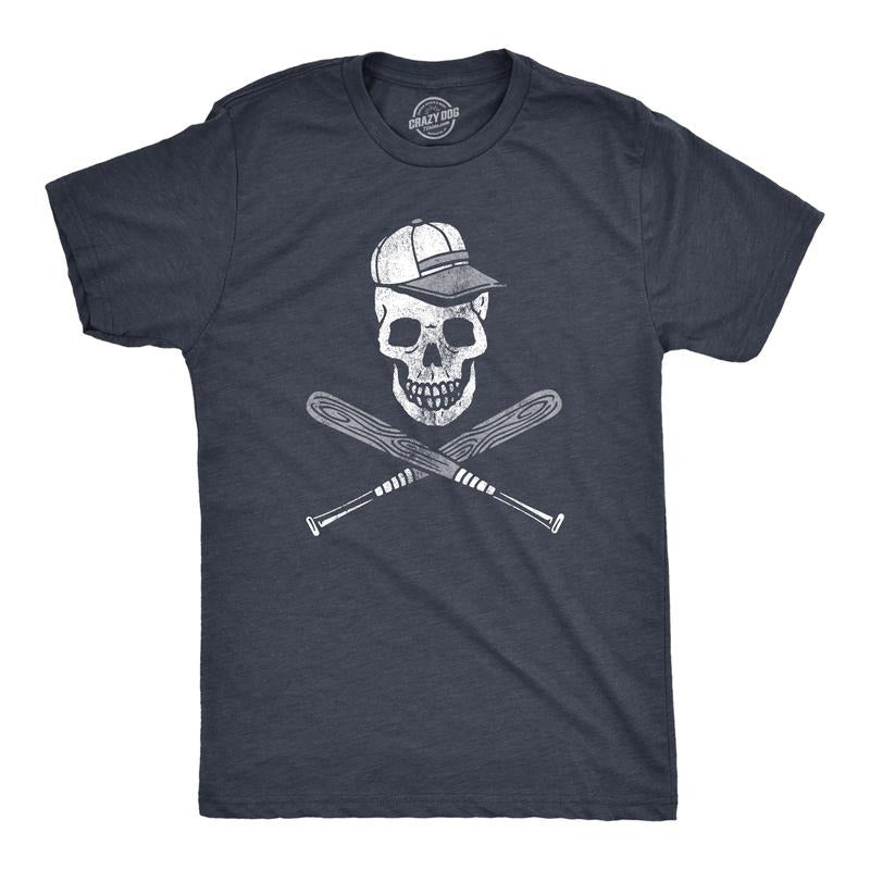 Mens Baseball Skull T Shirt Sports Fan Baseball Pirate Skull and Crossbones Graphic Novelty Tee Mens Funny T Shirts Cool...