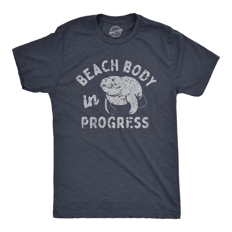 Mens Beach Body In Progress T Shirt Funny Big Chubby Manitee Tee For Guys Mens Funny T Shirts Cool Slimming Tees with...