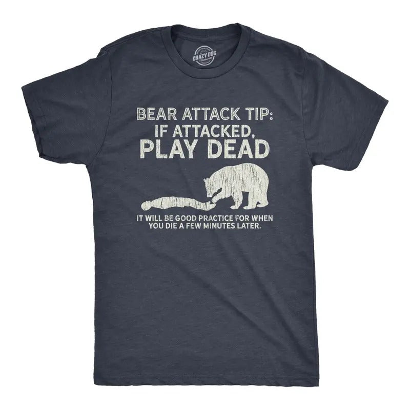 Mens Bear Attack Tip T Shirt Funny Camping Hiking Outdoor Adventure Sarcastic Tee Mens Funny T Shirts Cool Tees Soft...