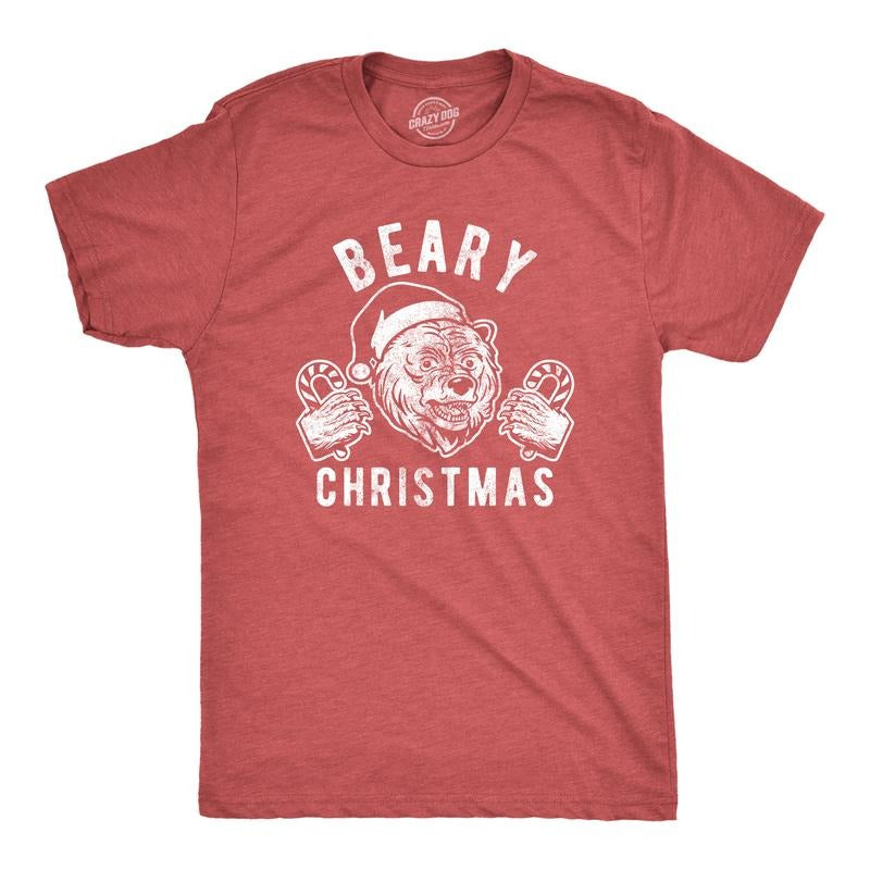 Mens Beary Christmas T Shirt Funny Holiday Party Bear Novelty Graphic Tee Mens Funny T Shirts Cool Tees Soft Stylish...