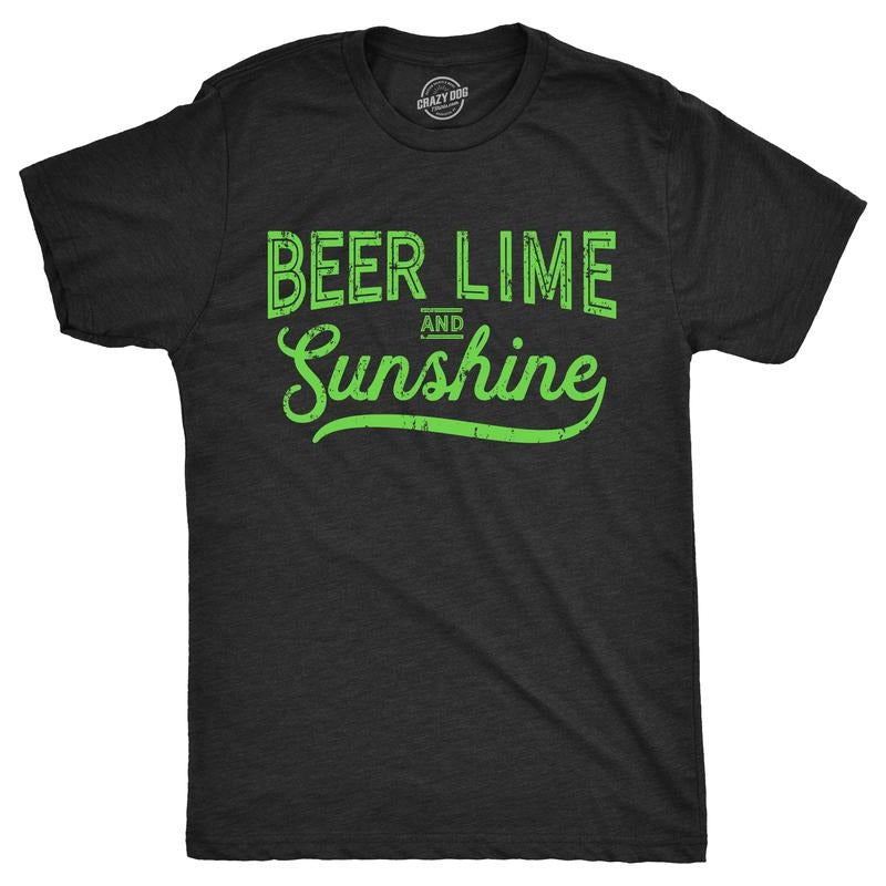 Mens Beer Lime And Sunshine T Shirt Funny Cinco De Mayo Summer BBQ Tee For Guys Mens Funny T Shirts Cool Tees Soft...