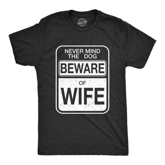 Mens Beware of Wife Forget the Dog Funny Gift for Dad Husband Sarcastic T shirt Mens Funny T Shirts Cool Tees Soft...