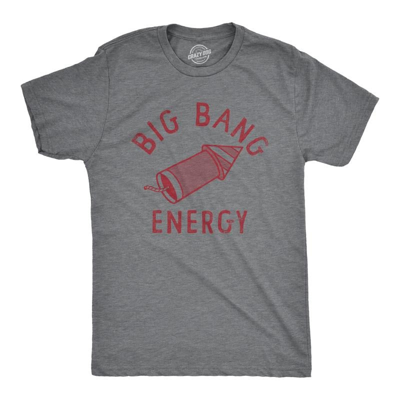 Mens Big Bang Energry T Shirt Funny Fourth Of July Fireworks Exploding Rocket Tee For Guys Mens Funny T Shirts Cool Tees...