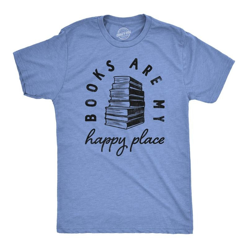 Mens Books Are My Happy Place T Shirt Funny Book Worm Reading Lovers Tee for Guys Mens Funny T Shirts Cool Tees Soft...